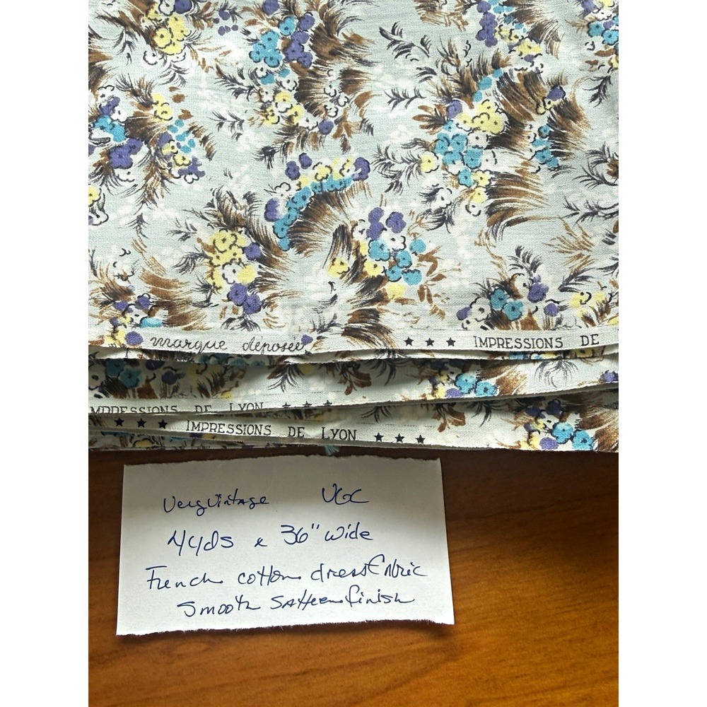 Vintage French Impressions de Lyon Cotton Sateen Fabric 4 Yds. 36" wide.